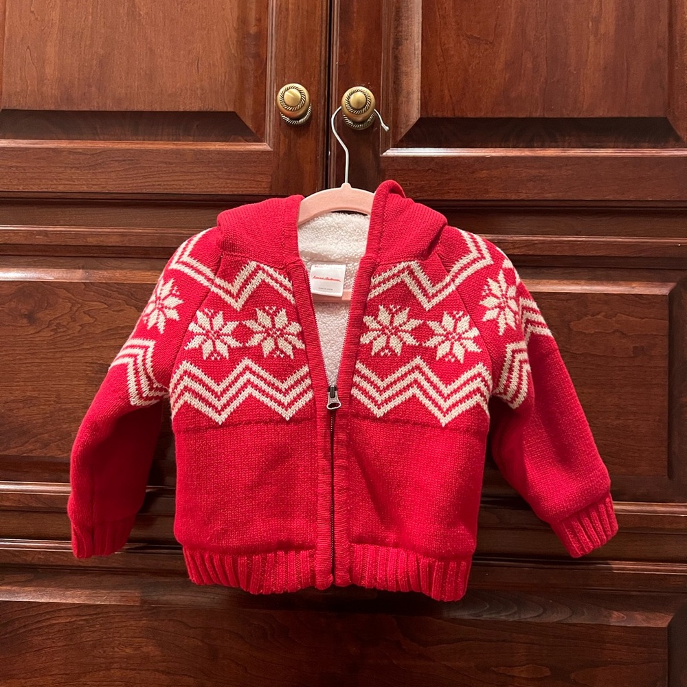 Hanna Andersson Fairisle toddler sweater.  Red and White.